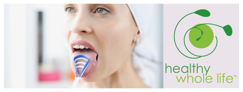 woman tongue scraping healthy habit