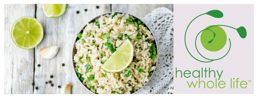 brown rice with lime wedge